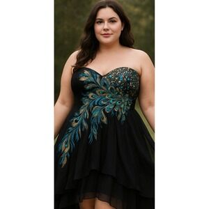 Meier Peacock Sequin Beaded Formal Fairy Whimsigoth Mini Dress Sheer Chiffon 18